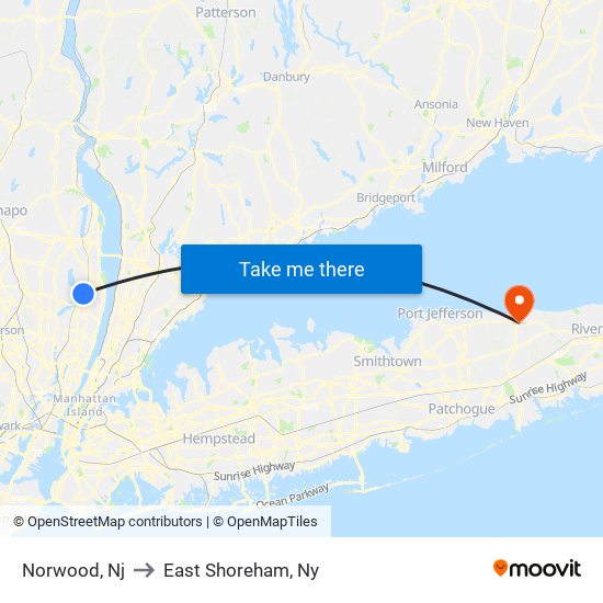 Norwood, Nj to East Shoreham, Ny map