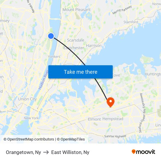 Orangetown, Ny to East Williston, Ny map