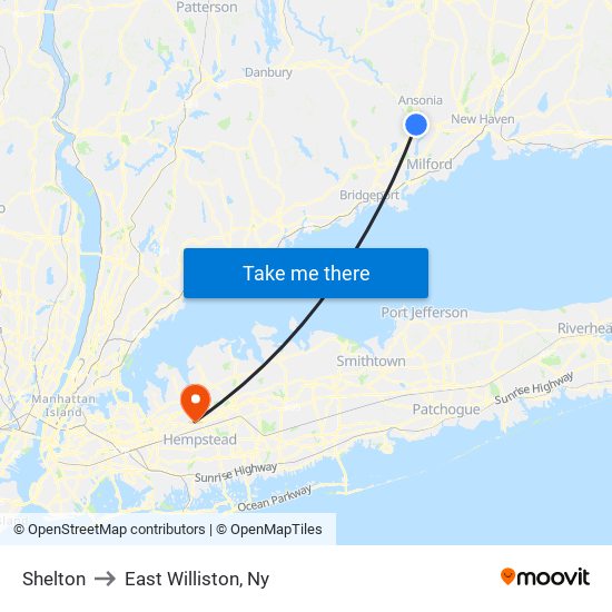 Shelton to East Williston, Ny map