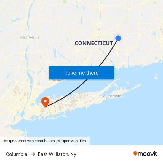 Columbia to East Williston, Ny map