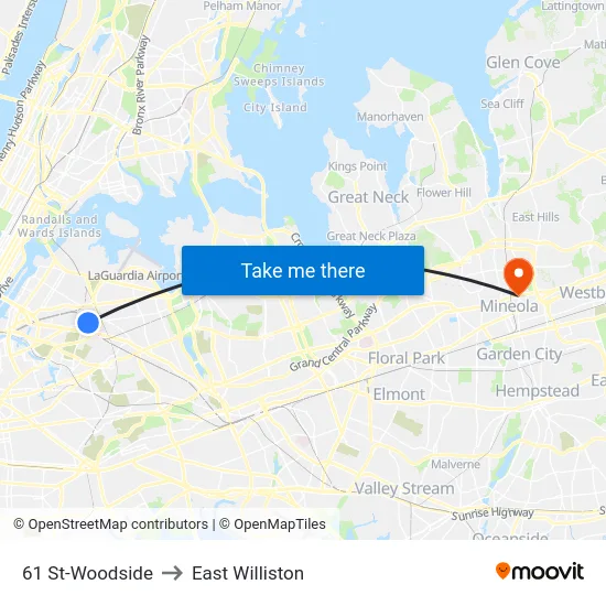 61 St-Woodside to East Williston map