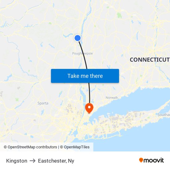 Kingston to Eastchester, Ny map