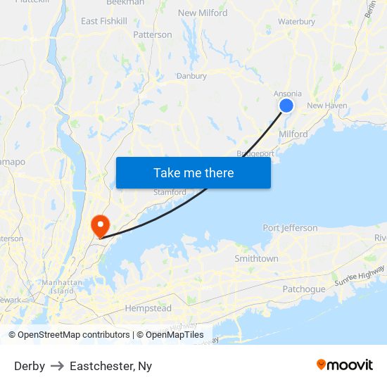 Derby to Eastchester, Ny map