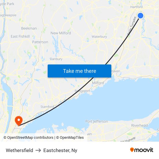 Wethersfield to Eastchester, Ny map