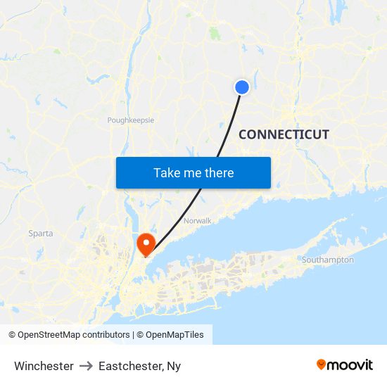 Winchester to Eastchester, Ny map