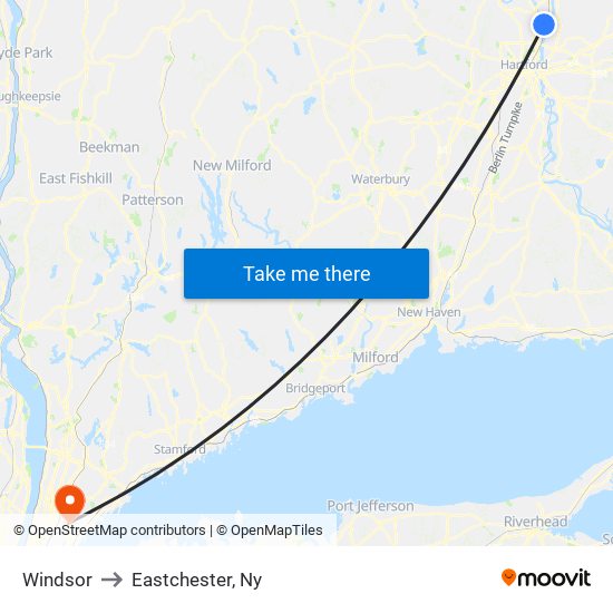 Windsor to Eastchester, Ny map