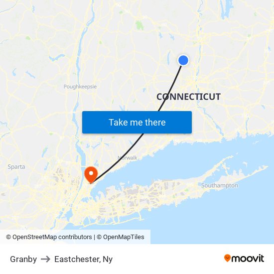 Granby to Eastchester, Ny map