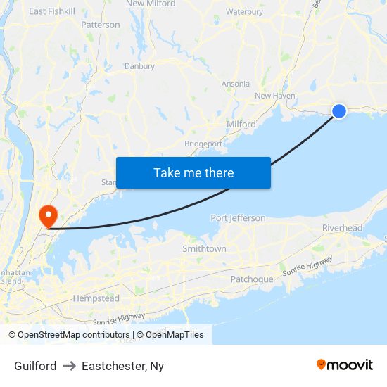 Guilford to Eastchester, Ny map