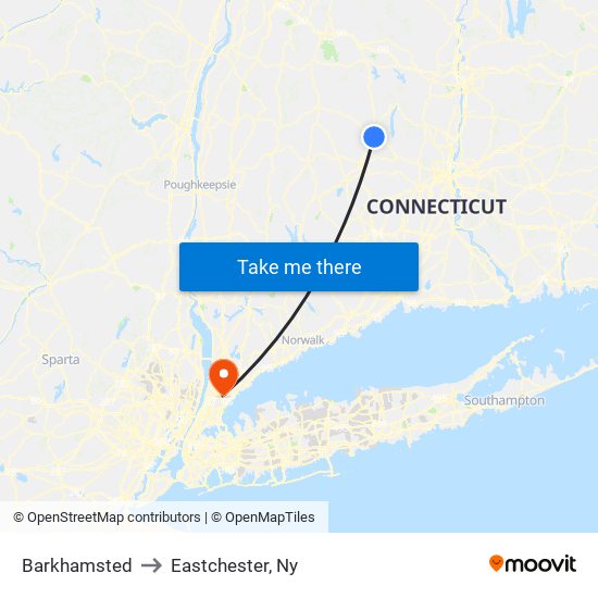 Barkhamsted to Eastchester, Ny map