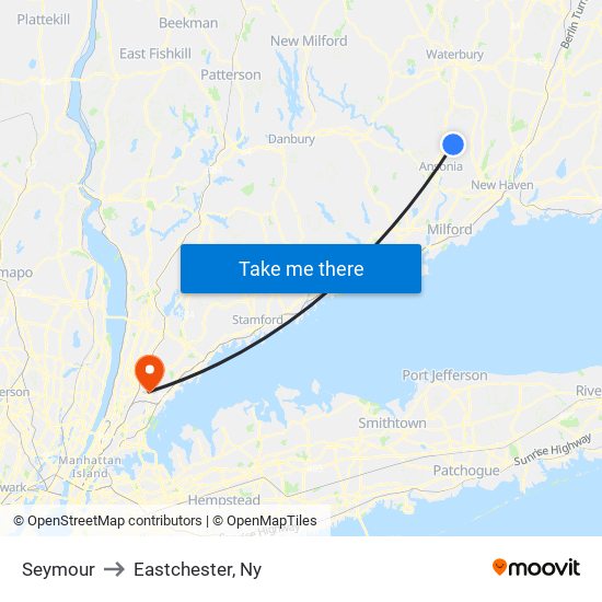 Seymour to Eastchester, Ny map