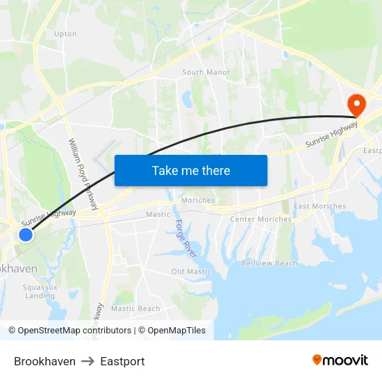Brookhaven to Eastport map