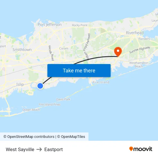 West Sayville to Eastport map