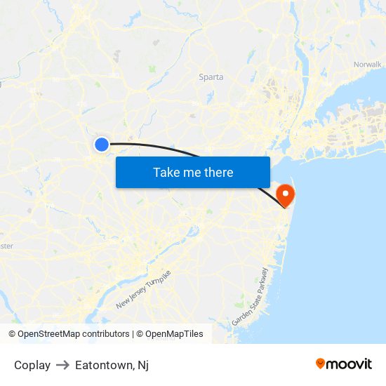 Coplay to Eatontown, Nj map