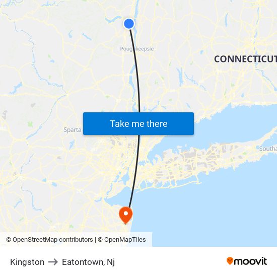 Kingston to Eatontown, Nj map