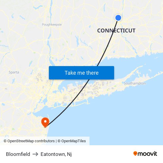 Bloomfield to Eatontown, Nj map