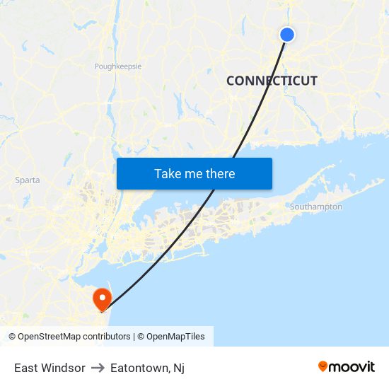 East Windsor to Eatontown, Nj map