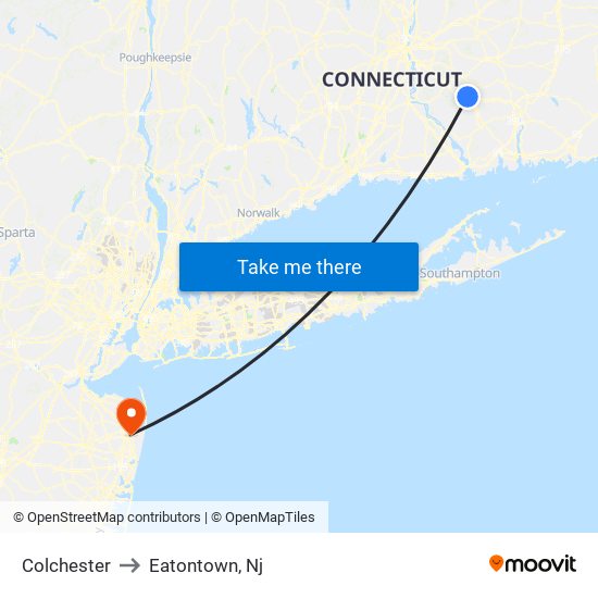 Colchester to Eatontown, Nj map