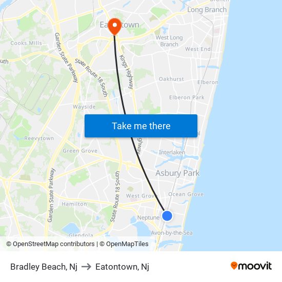 Bradley Beach, Nj to Eatontown, Nj map