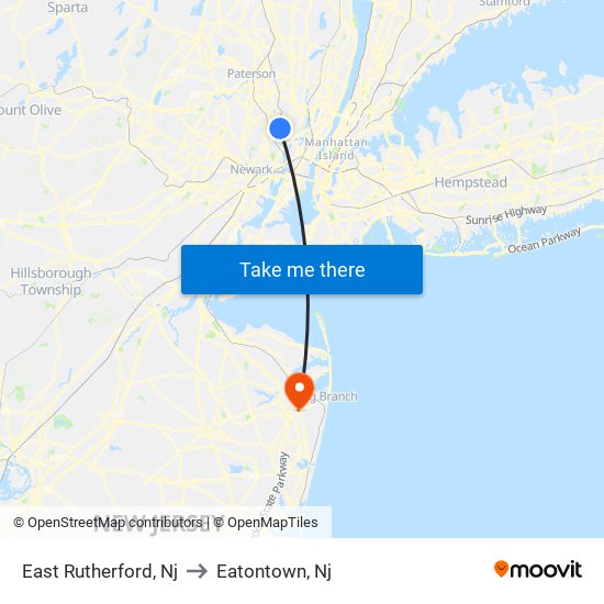 East Rutherford, Nj to Eatontown, Nj map