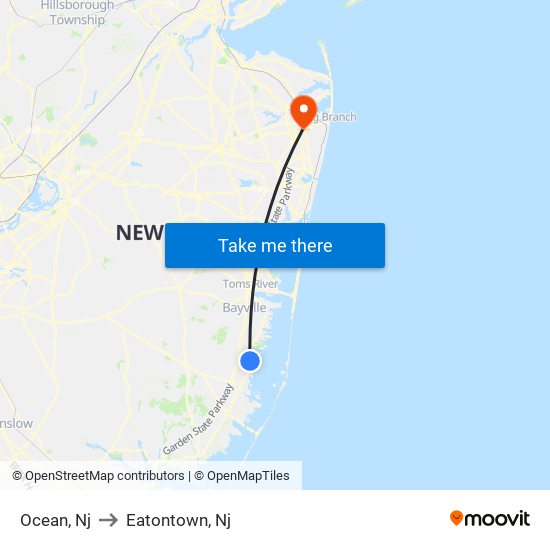 Ocean, Nj to Eatontown, Nj map