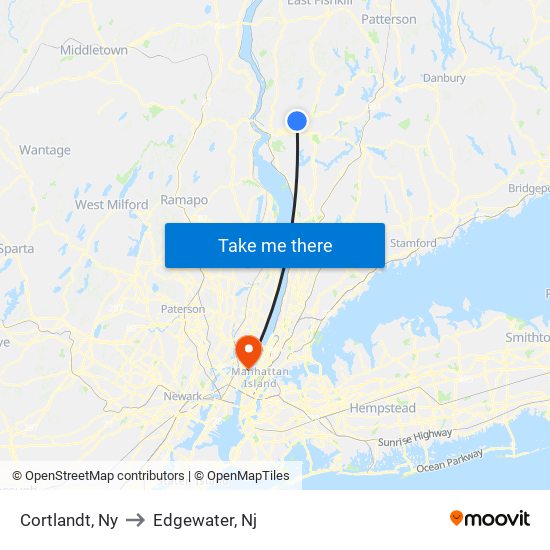 Cortlandt, Ny to Edgewater, Nj map