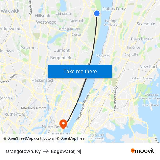 Orangetown, Ny to Edgewater, Nj map