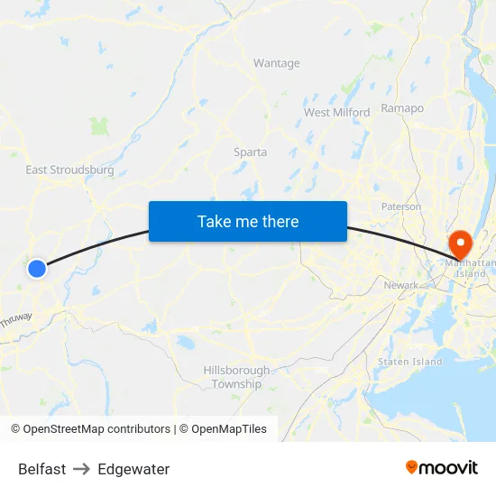 Belfast to Edgewater map