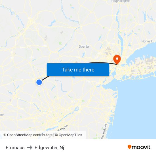Emmaus to Edgewater, Nj map