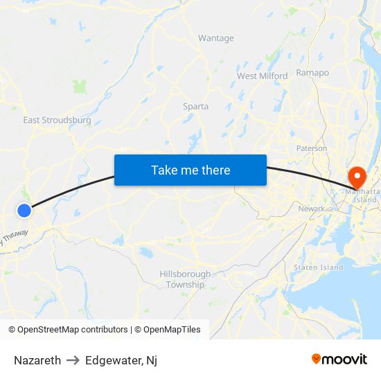 Nazareth to Edgewater, Nj map