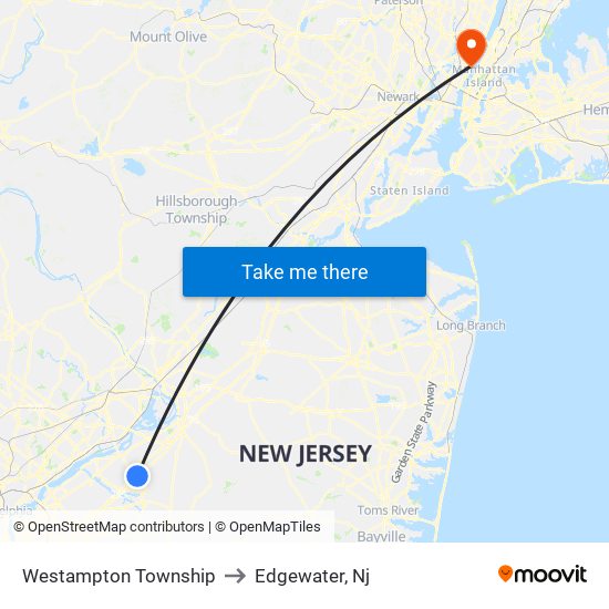 Westampton Township to Edgewater, Nj map