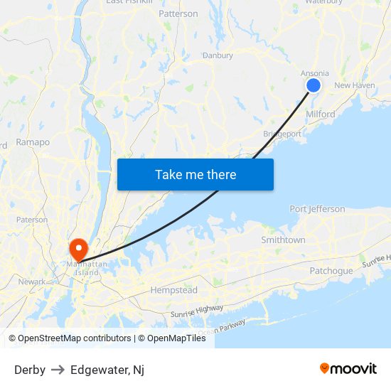 Derby to Edgewater, Nj map