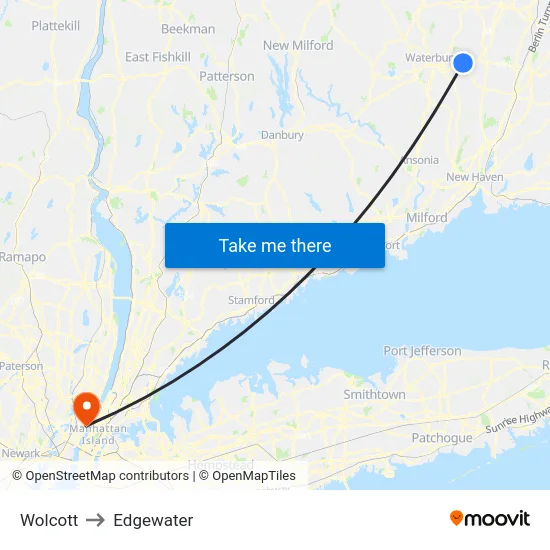 Wolcott to Edgewater map