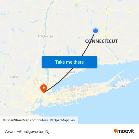 Avon to Edgewater, Nj map