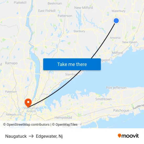 Naugatuck to Edgewater, Nj map