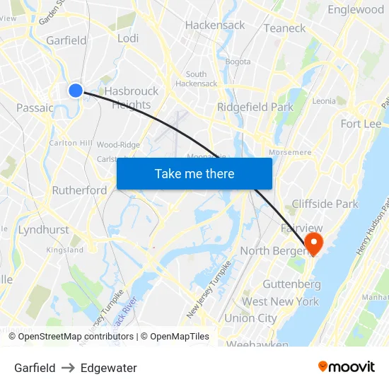Garfield to Edgewater map