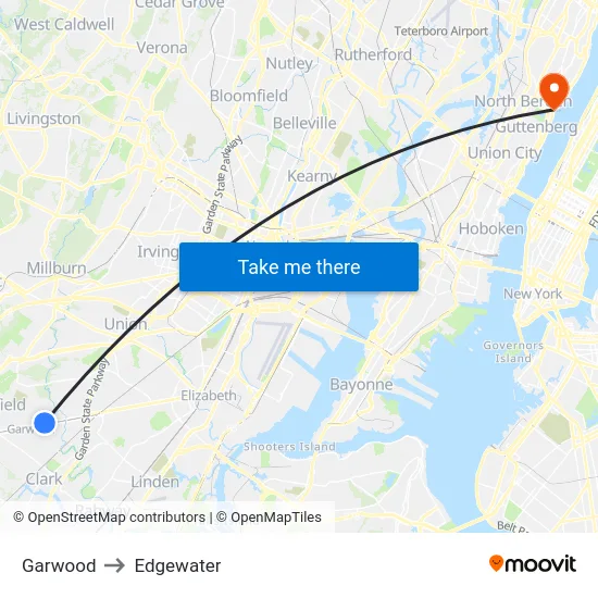 Garwood to Edgewater map