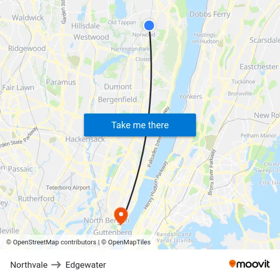 Northvale to Edgewater map
