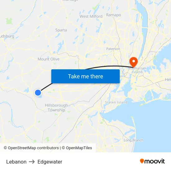 Lebanon to Edgewater map