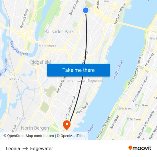 Leonia to Edgewater map