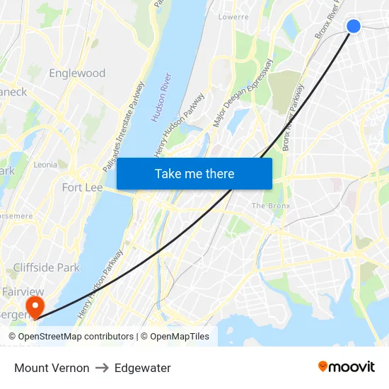 Mount Vernon to Edgewater map
