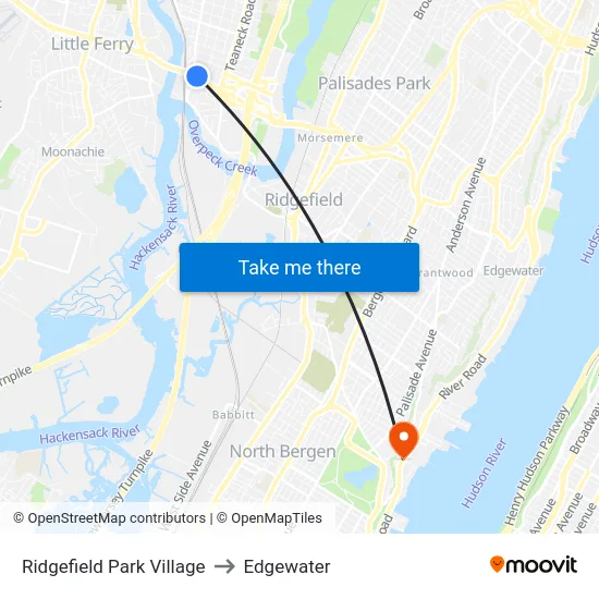 Ridgefield Park Village to Edgewater map