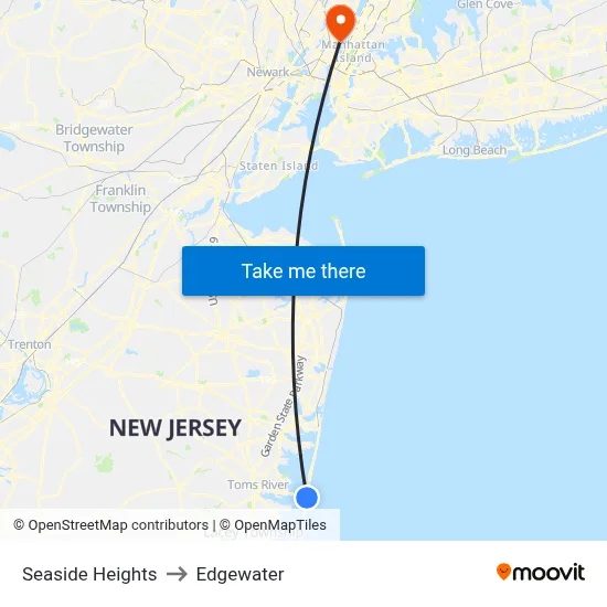 Seaside Heights to Edgewater map