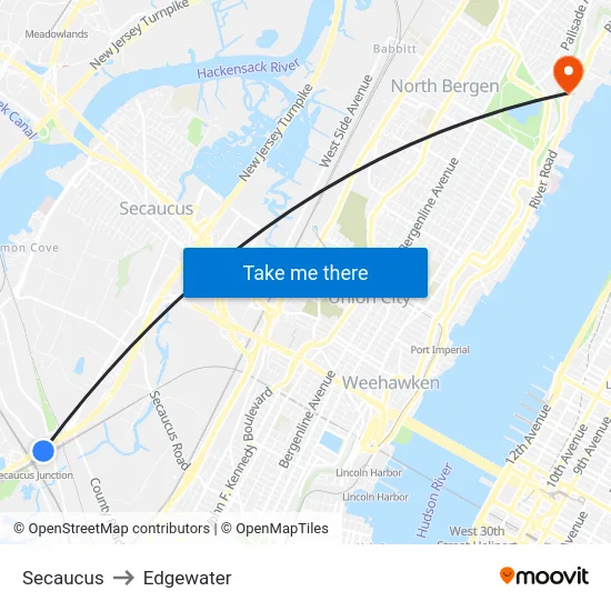 Secaucus to Edgewater map