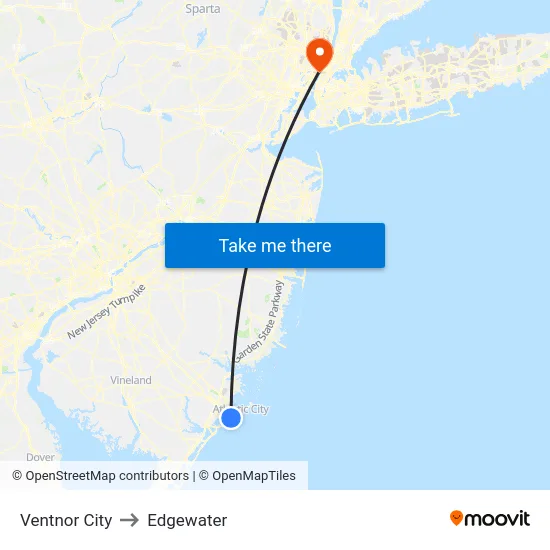 Ventnor City to Edgewater map