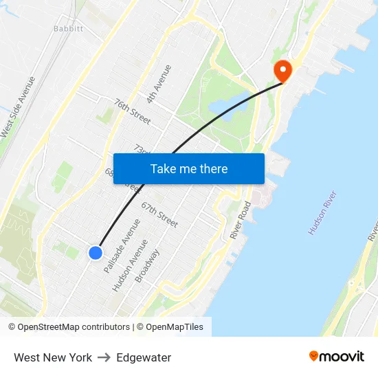 West New York to Edgewater map