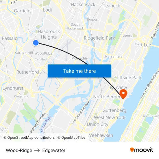 Wood-Ridge to Edgewater map