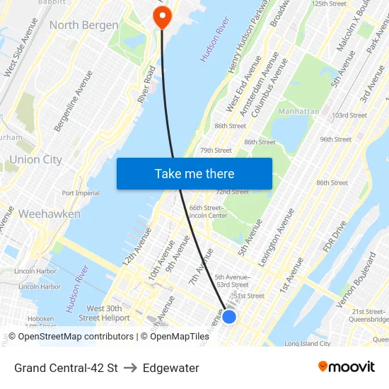 Grand Central-42 St to Edgewater map