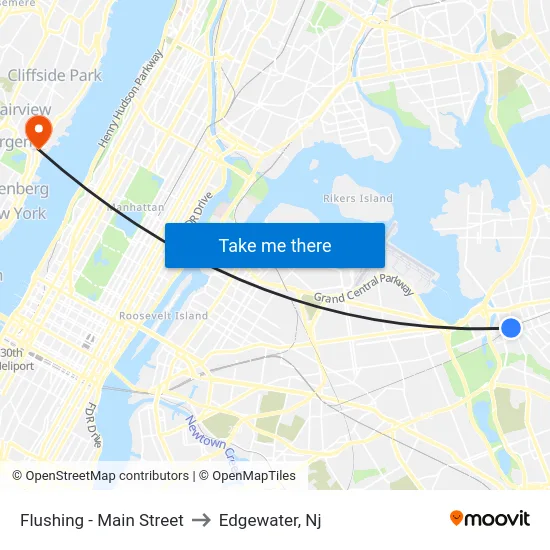 Flushing - Main Street to Edgewater, Nj map