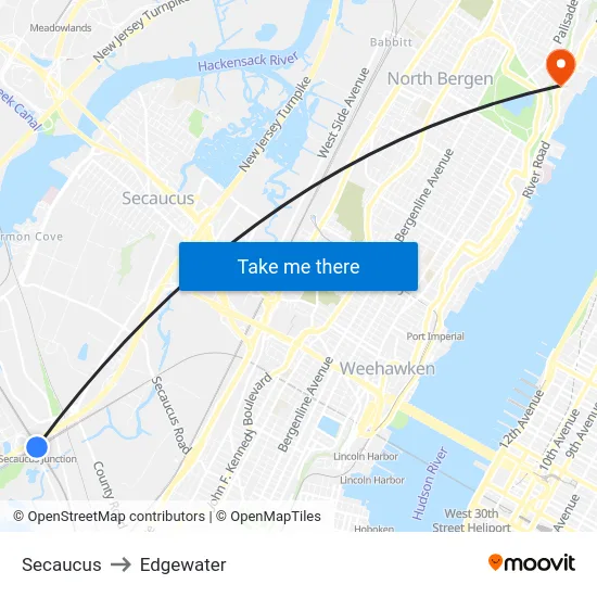 Secaucus to Edgewater map