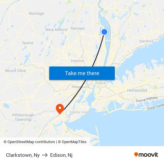 Clarkstown, Ny to Edison, Nj map